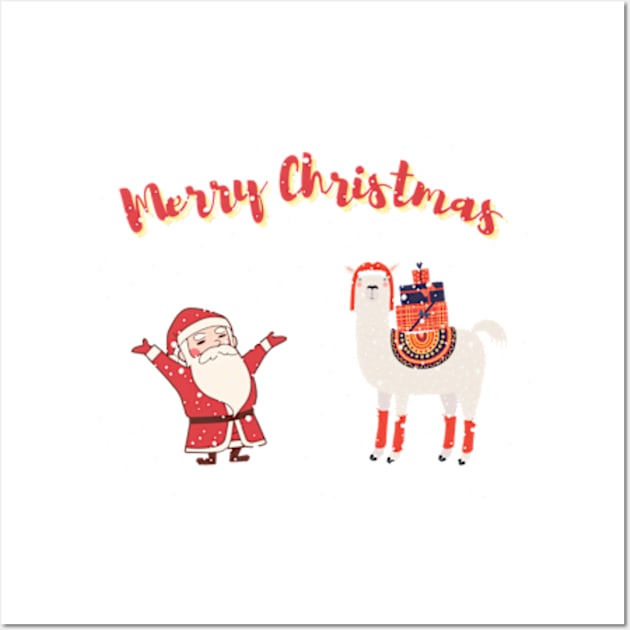 Merry Christmas with Santa and cute alpaca Wall Art by GIFTAWINE